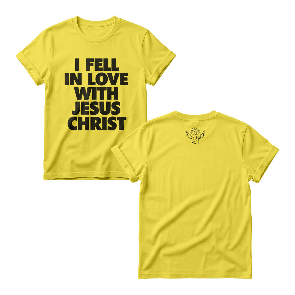 Christianartworkshop Me enamoré de Jesucristo. Sudadera de cuello redondo para mujer con estampado vertical llamativo en la parte delantera. - Amarillo - 4XL - image 3