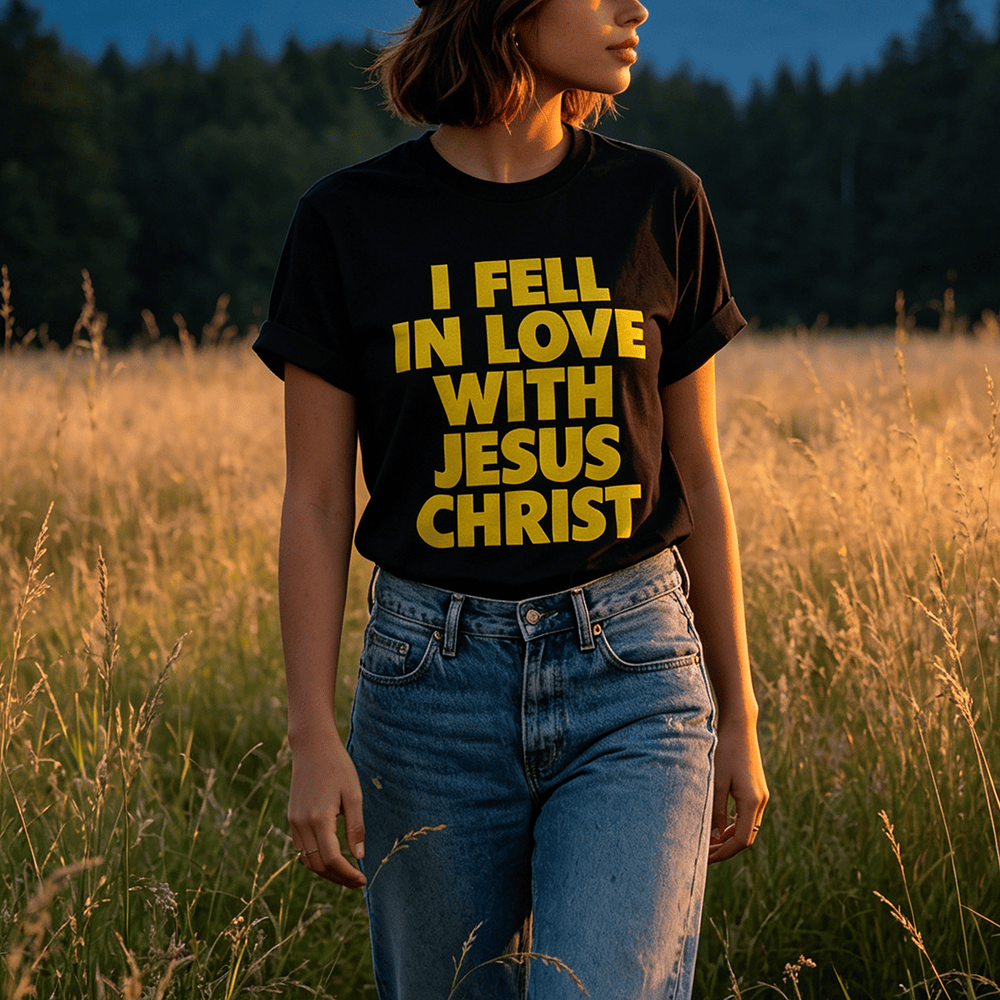 Christianartworkshop Me enamoré de Jesucristo. Sudadera de cuello redondo para mujer con estampado vertical llamativo en la parte delantera. - image 0