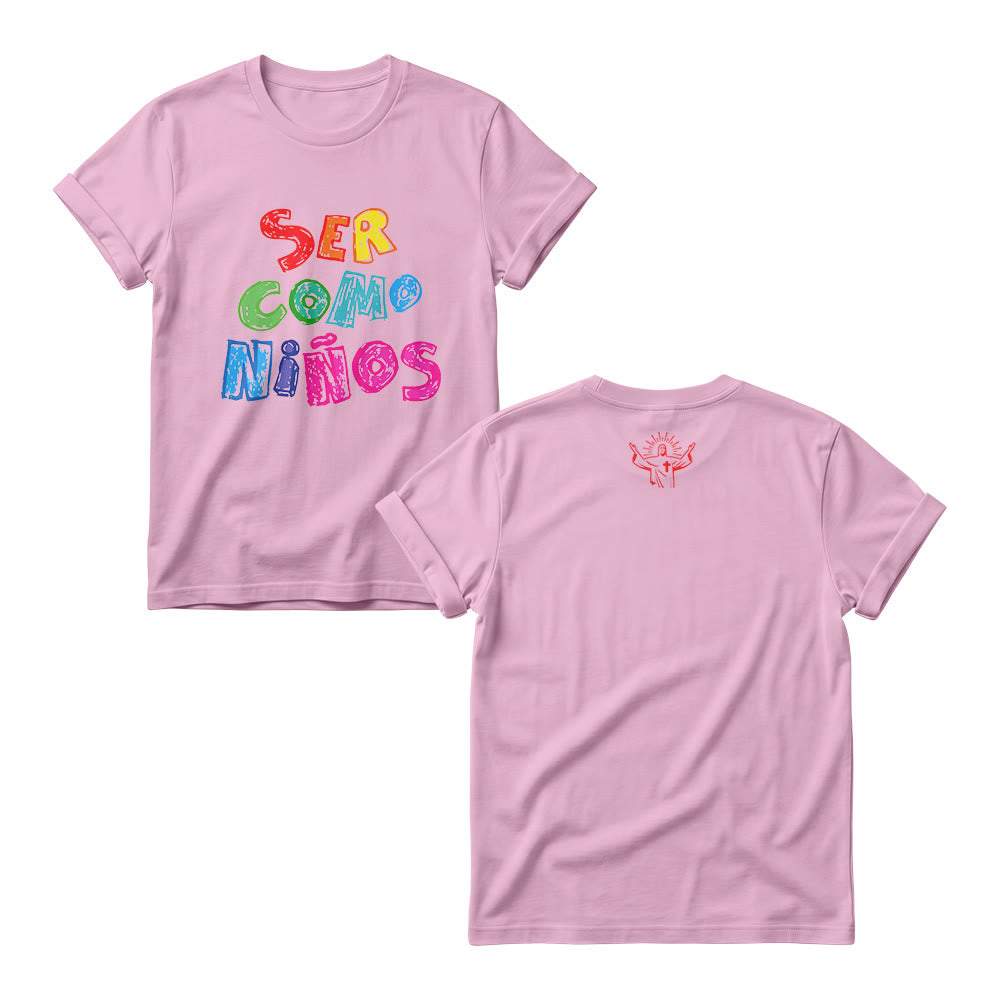 Christianartworkshop Ser Como Niños Multicolor Glossy Bubble Spanish Scripture Print Front Jersey Womens Crewnecks - Rosa - 4XL - image 1