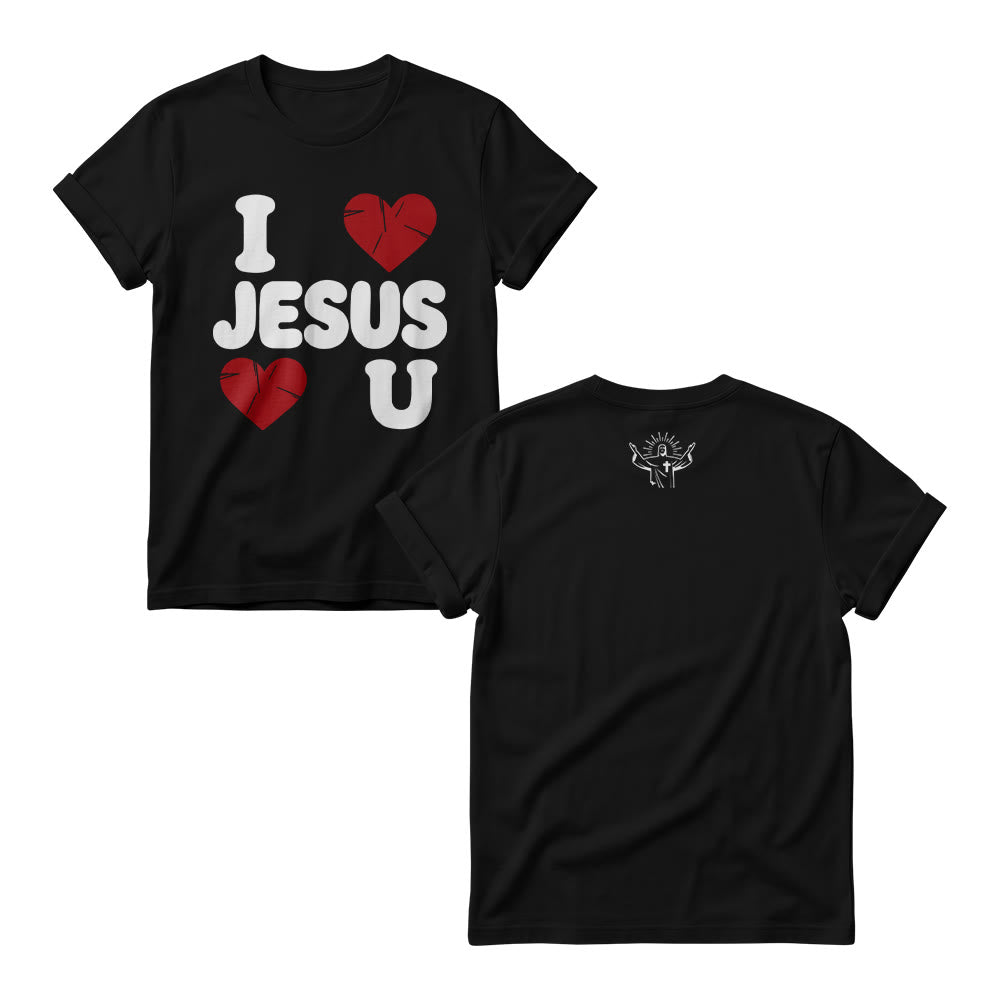 Christianartworkshop Sudadera de cuello redondo para mujer con estampado sencillo de doble corazón y letras de burbuja gruesas "I Love Jesus" - Negro - 4XL - image 1