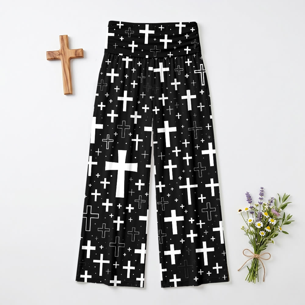 Christianartworkshop Pantalones de pierna ancha para mujer con estampado integral de cruz lisa y contorno mixto disperso. - US22, UK/AU26, EU54 (6XL) - image 0