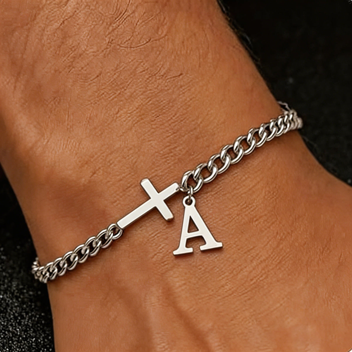 Christianartworkshop Pulsera de cadena con cruz y letras: Emblema personalizado de fe celestial inquebrantable - A - image 0