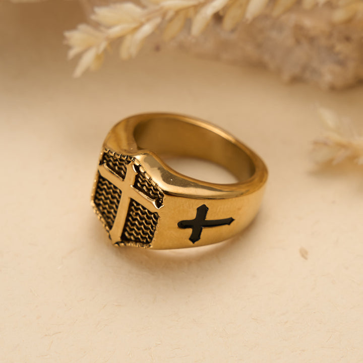 Christianartworkshop Anillo de sello con cruz en relieve y escudo: emblema atemporal de fe sagrada inquebrantable. - image 8
