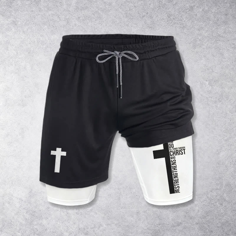 Christianartworkshop Filipenses 4:13 Cruz Escritura Vertical Cordón Pantalones cortos Fe - image 1