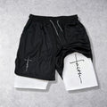 Christianartworkshop Pantalones cortos deportivos de doble capa con cordón ajustable y diseño integrado de cruz de Faith en cursiva. - Blanco - 3XL - image 0