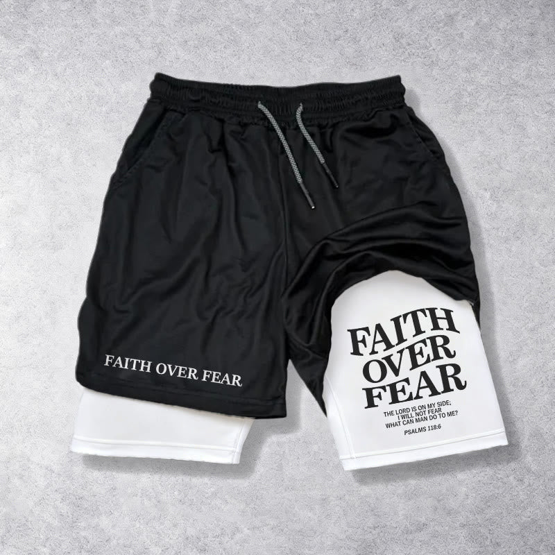 Christianartworkshop Pantalones cortos con cordón y estampado doble "Fe sobre el miedo" con versículo del Salmo 118:6 - Blanco - 3XL - image 0