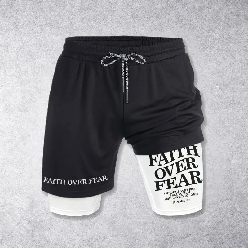 Christianartworkshop Pantalones cortos con cordón y estampado doble "Fe sobre el miedo" con versículo del Salmo 118:6 - image 1