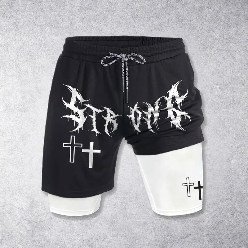 Christianartworkshop Pantalones cortos Faith con cordón ajustable y doble estampado a juego en fuente gótica nítida y fuerte - image 1