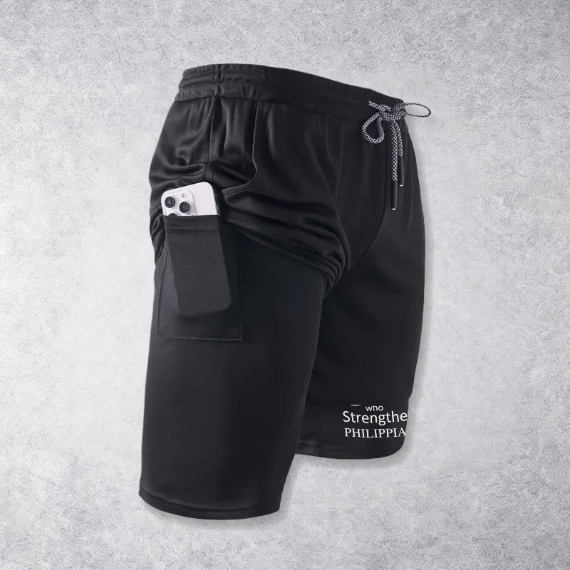 Christianartworkshop Pantalones cortos deportivos de fe con el versículo completo "Todo lo puedo en Cristo" y doble capa, estampado atemporal. - image 13