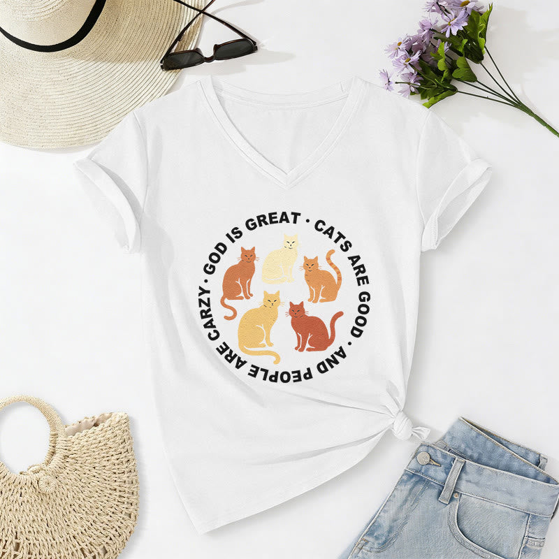 Christianartworkshop Camiseta informal con cuello en V y eslogan circular divertido para amantes de los gatos cristianos en varios tonos. - Blanco - 2XL - image 20