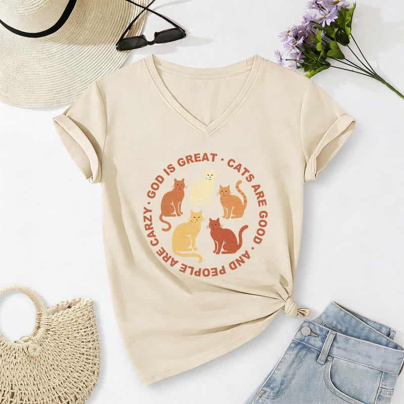 Christianartworkshop Camiseta informal con cuello en V y eslogan circular divertido para amantes de los gatos cristianos en varios tonos. - Beige - 2XL - image 6