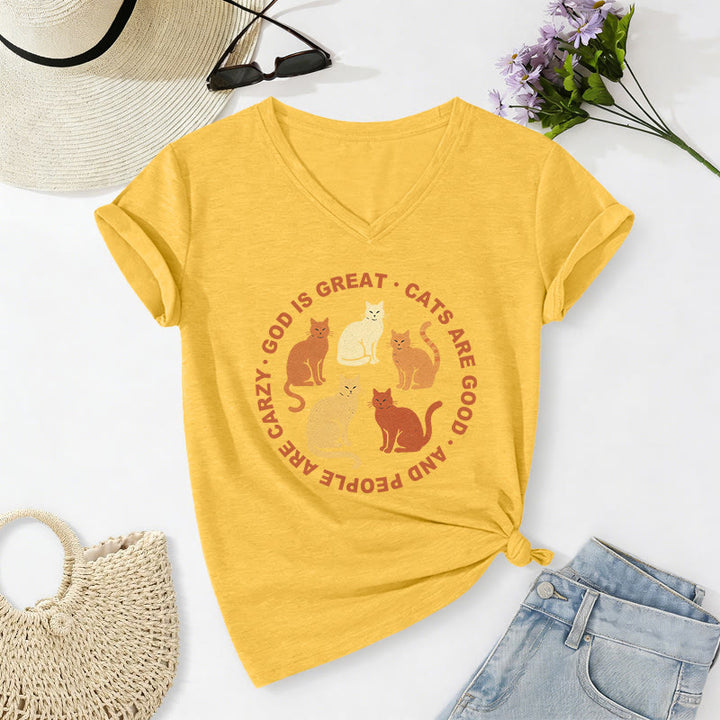 Christianartworkshop Camiseta informal con cuello en V y eslogan circular divertido para amantes de los gatos cristianos en varios tonos. - Amarillo - 2XL - image 16