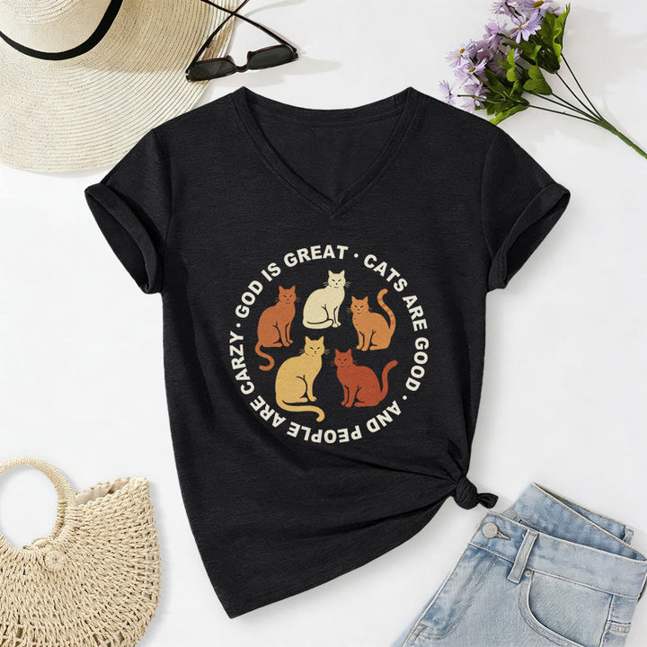 Christianartworkshop Camiseta informal con cuello en V y eslogan circular divertido para amantes de los gatos cristianos en varios tonos. - Negro - 2XL - image 14