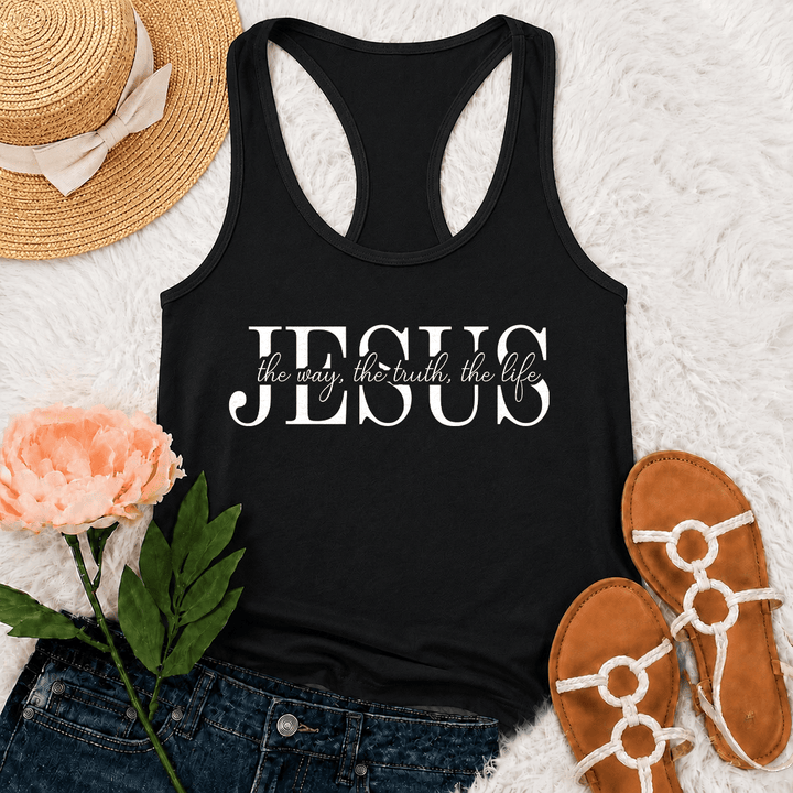 Christianartworkshop Jesús El Camino La Verdad La Vida Camiseta sin mangas estilo racerback con texto en serif y cursiva mixtos Fe - Negro - 2XL - image 6