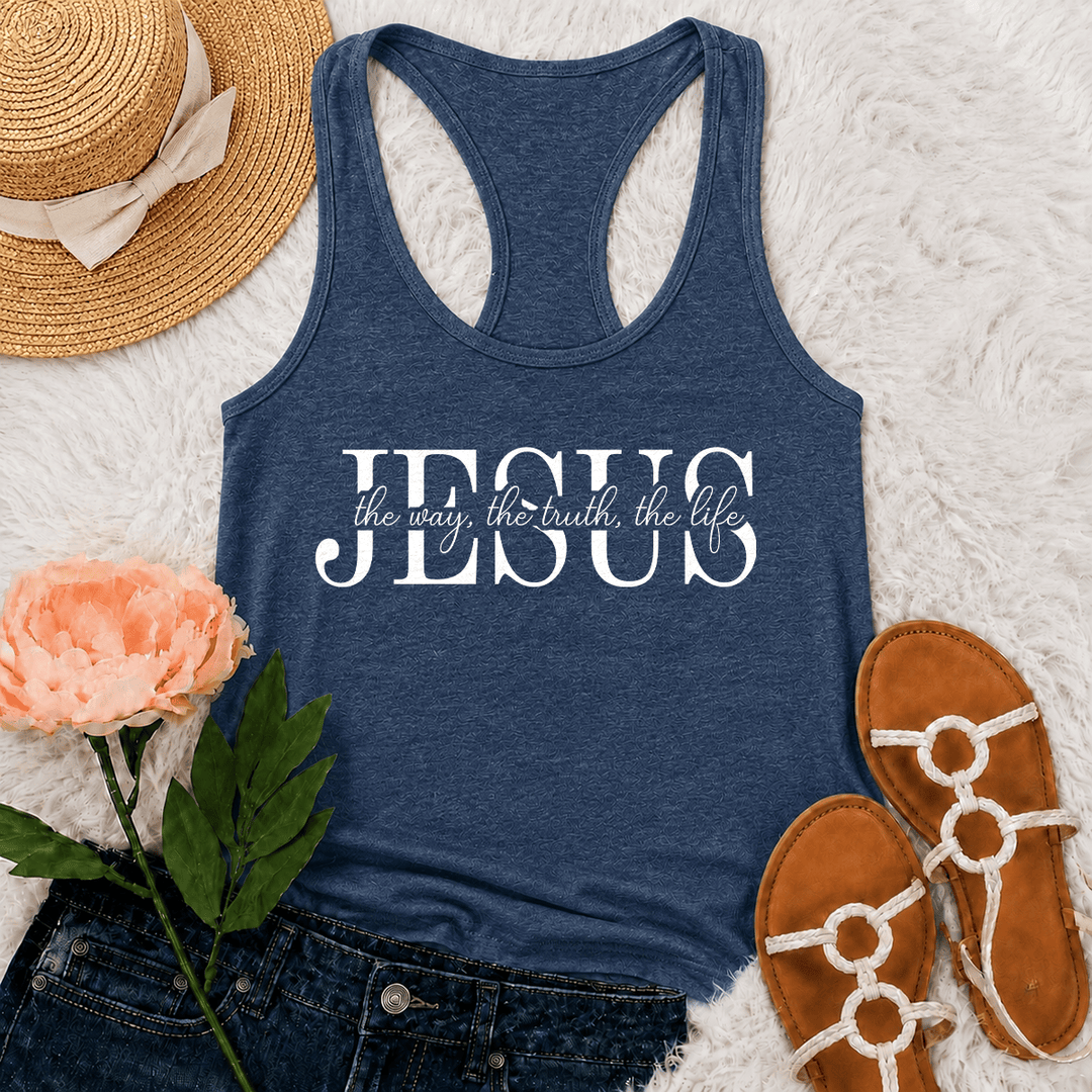 Christianartworkshop Jesús El Camino La Verdad La Vida Camiseta sin mangas estilo racerback con texto en serif y cursiva mixtos Fe - Azul marino - 2XL - image 12