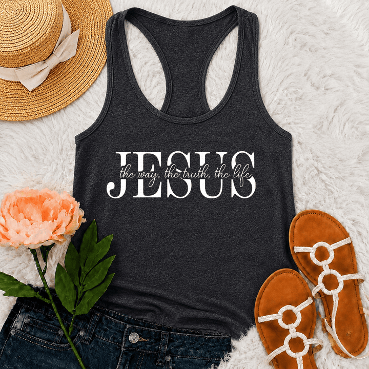 Christianartworkshop Jesús El Camino La Verdad La Vida Camiseta sin mangas estilo racerback con texto en serif y cursiva mixtos Fe - Gris - 2XL - image 0