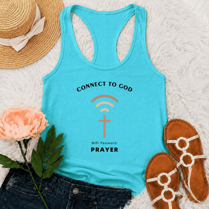 Christianartworkshop Conéctate a Dios Señal Wifi Cruz Gráfico Contraseña WiFi Oración Camiseta sin mangas casual inspiradora con espalda cruzada - Menta - 2XL - image 3