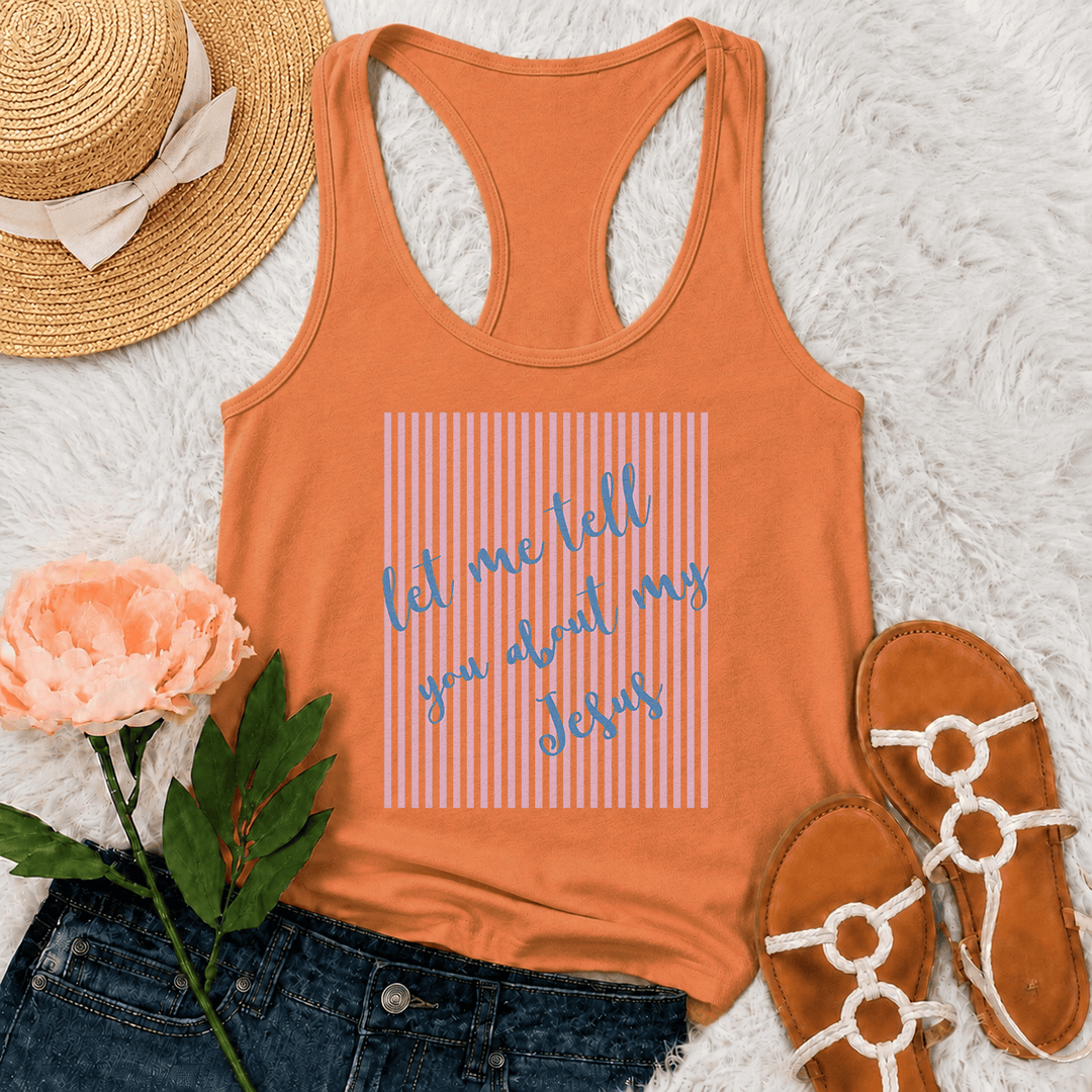 Christianartworkshop Camiseta sin mangas estilo racerback con estampado de fondo de bloques a rayas y escritura manuscrita inclinada "Déjame contarte sobre mi Jesús" - Naranja - 2XL - image 17