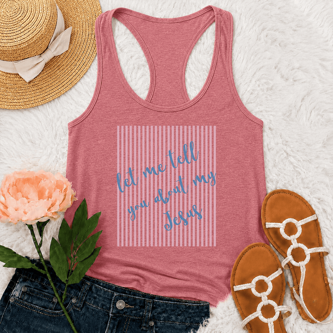 Christianartworkshop Camiseta sin mangas estilo racerback con estampado de fondo de bloques a rayas y escritura manuscrita inclinada "Déjame contarte sobre mi Jesús" - Rosa - 2XL - image 9