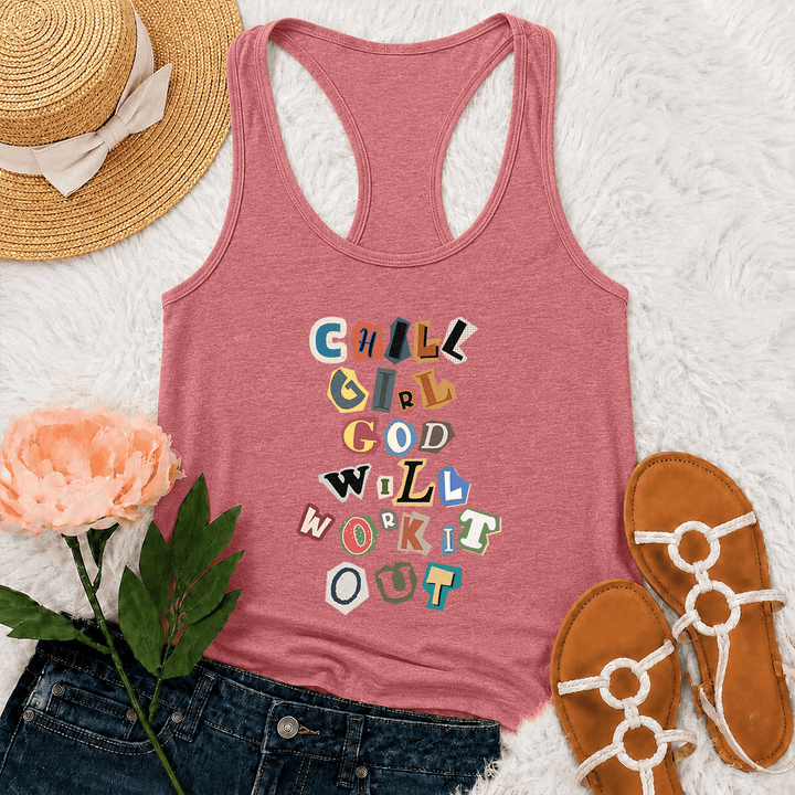 Christianartworkshop Chica relajada, Dios lo arreglará, nota de rescate, papel recortado, letras mixtas, estampado vertical, camiseta sin mangas estilo racerback - Rosa - 2XL - image 12