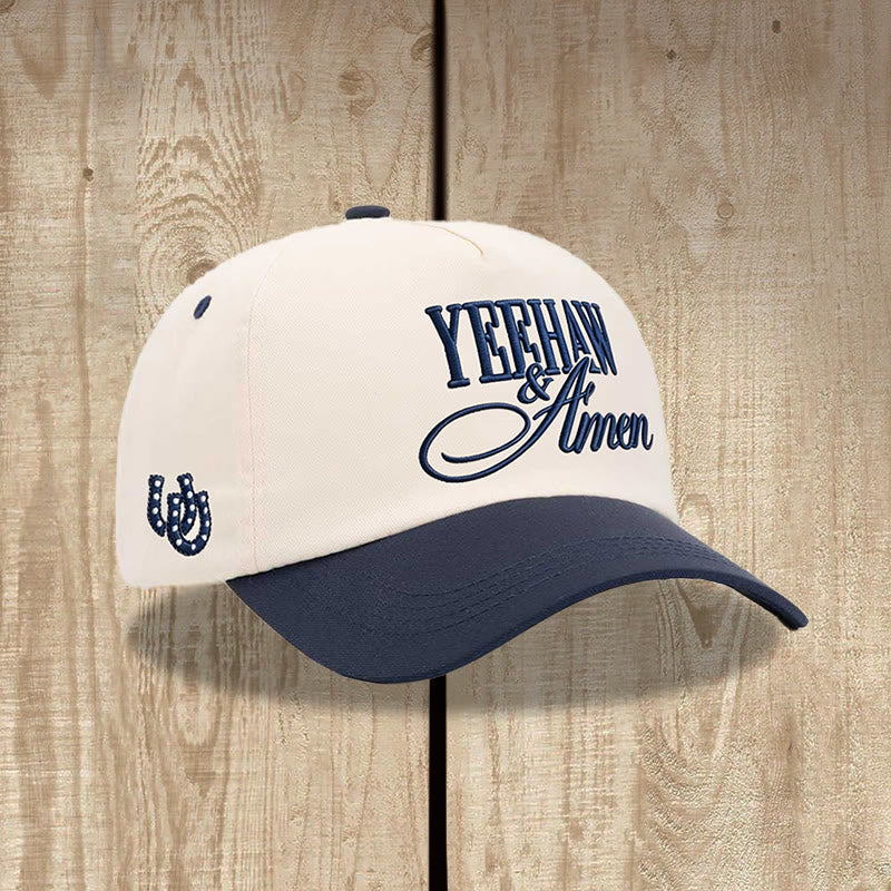 Christianartworkshop Gorra de béisbol ajustable estilo western con bordado frontal en letras mayúsculas y cursivas y detalle de herradura. - Azul marino - image 0