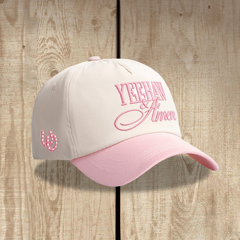 Christianartworkshop Gorra de béisbol ajustable estilo western con bordado frontal en letras mayúsculas y cursivas y detalle de herradura. - Rosa - image 1