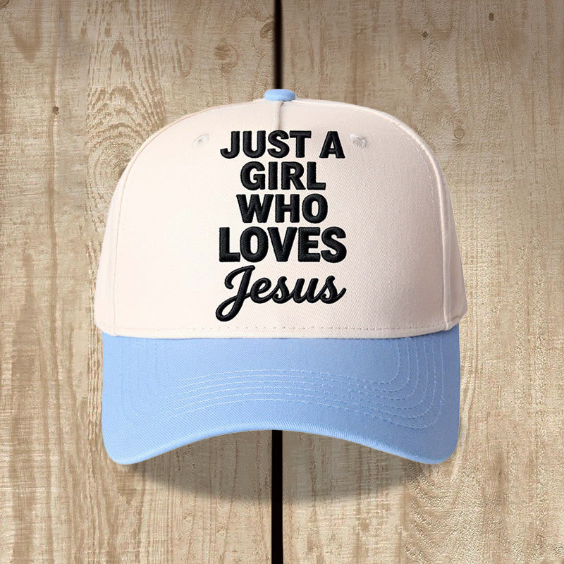 Christianartworkshop Gorra de béisbol ajustable con estampado frontal de fuente mixta y pila vertical "Just A Girl Who Loves" - Azul - image 6