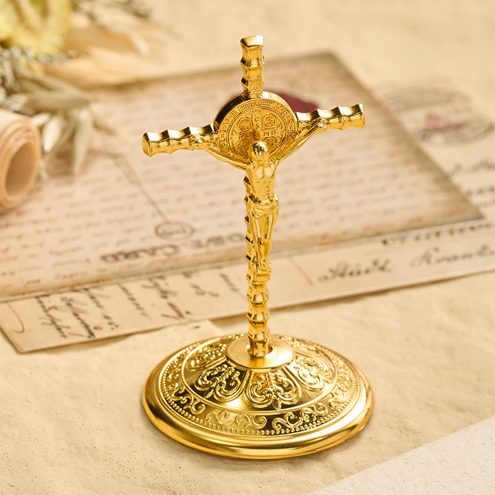 Christianartworkshop Adorno de escritorio con crucifijo de San Benito INRI: Un símbolo diario de protección y redención sagradas. - image 0