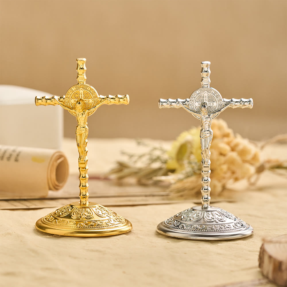 Christianartworkshop Adorno de escritorio con crucifijo de San Benito INRI: Un símbolo diario de protección y redención sagradas. - image 1