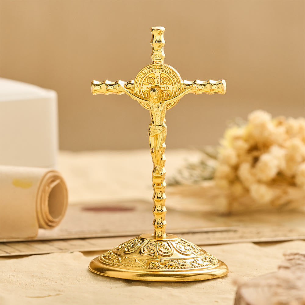Christianartworkshop Adorno de escritorio con crucifijo de San Benito INRI: Un símbolo diario de protección y redención sagradas. - Dorado - image 2