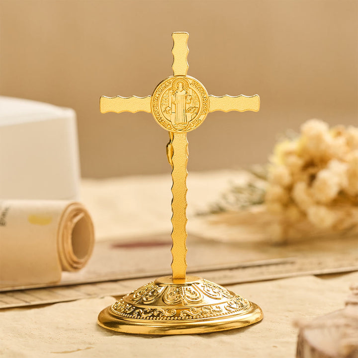 Christianartworkshop Adorno de escritorio con crucifijo de San Benito INRI: Un símbolo diario de protección y redención sagradas. - image 3