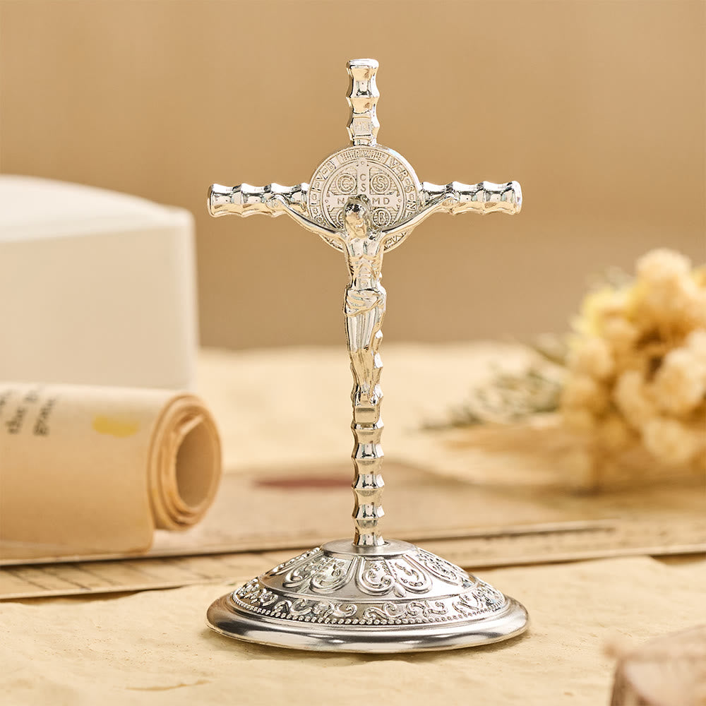 Christianartworkshop Adorno de escritorio con crucifijo de San Benito INRI: Un símbolo diario de protección y redención sagradas. - Plata - image 5