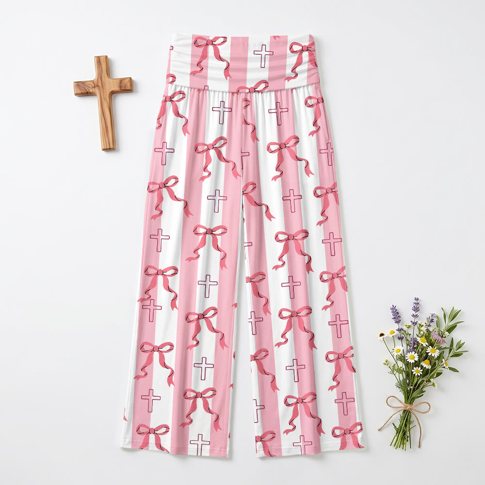 Christianartworkshop Pantalones de pierna ancha con estampado de lazo y contorno de rayas verticales - image 2