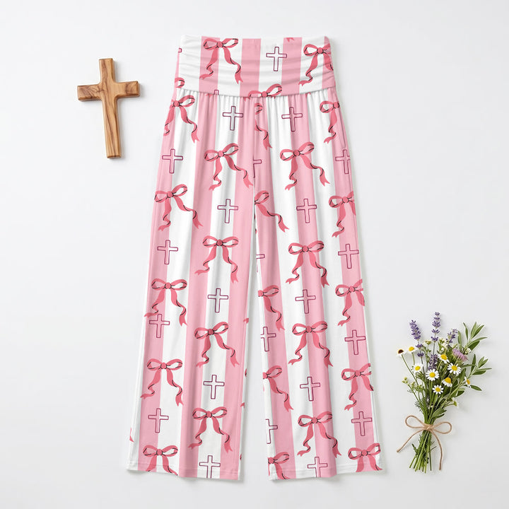 Christianartworkshop Pantalones de pierna ancha con estampado de lazo y contorno de rayas verticales - image 2