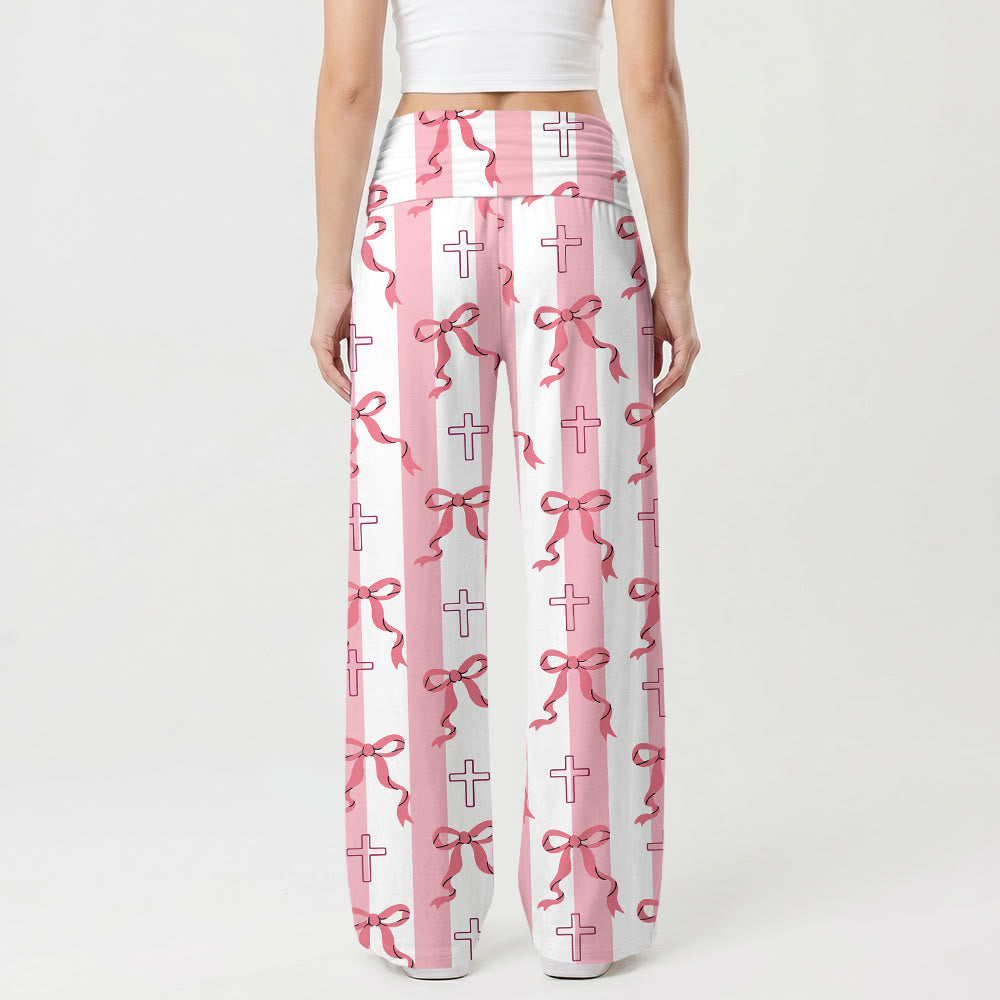 Christianartworkshop Pantalones de pierna ancha con estampado de lazo y contorno de rayas verticales - image 1
