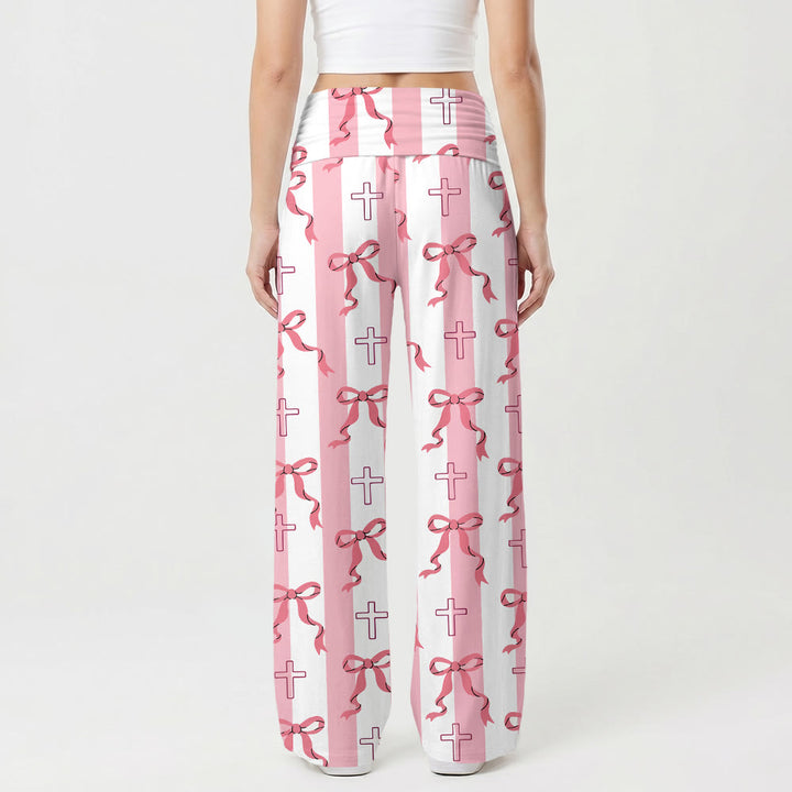 Christianartworkshop Pantalones de pierna ancha con estampado de lazo y contorno de rayas verticales - image 1