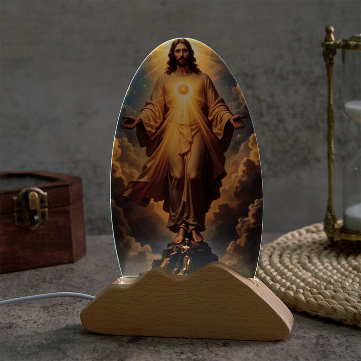 Christianartworkshop Lámpara de mesa con motivo de resplandor divino y cielo nublado, estampado sagrado, luz nocturna para un descanso reconfortante. - image 3