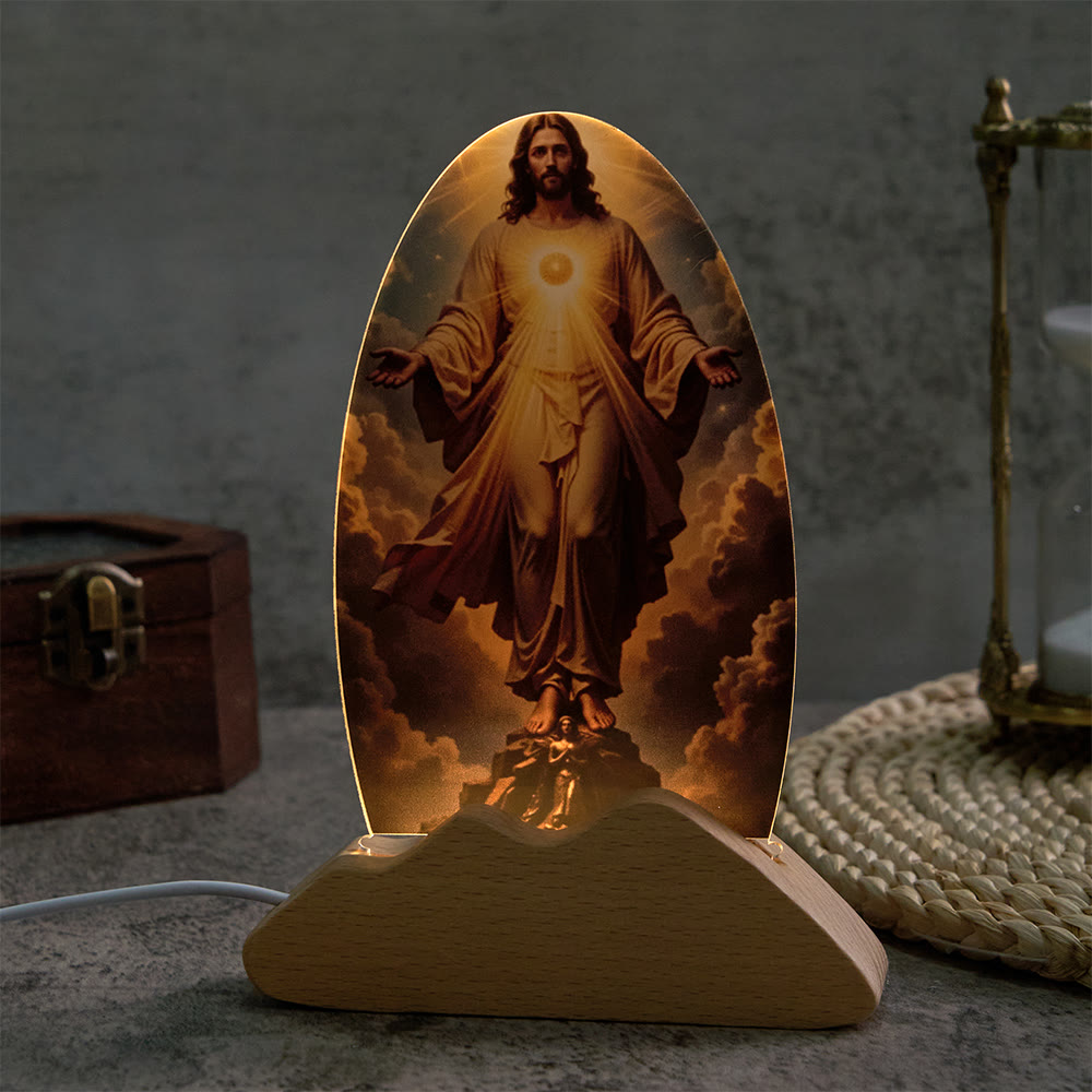 Christianartworkshop Lámpara de mesa con motivo de resplandor divino y cielo nublado, estampado sagrado, luz nocturna para un descanso reconfortante. - image 4