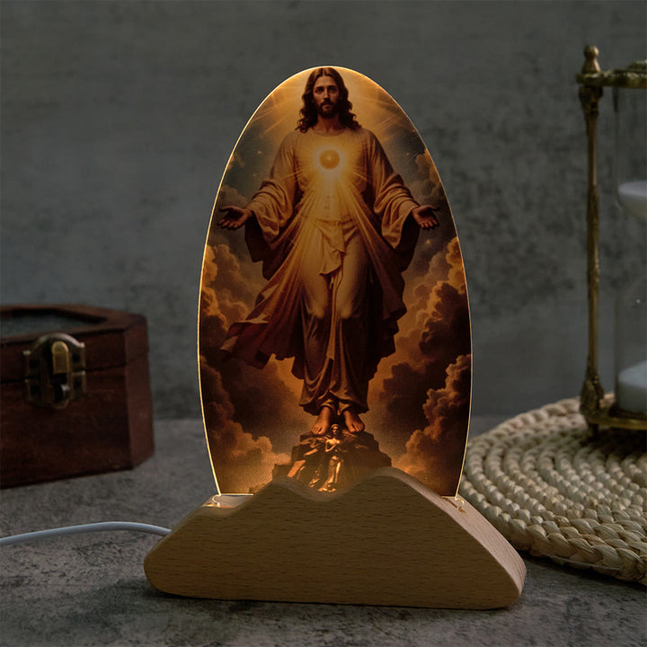 Christianartworkshop Lámpara de mesa con motivo de resplandor divino y cielo nublado, estampado sagrado, luz nocturna para un descanso reconfortante. - image 4