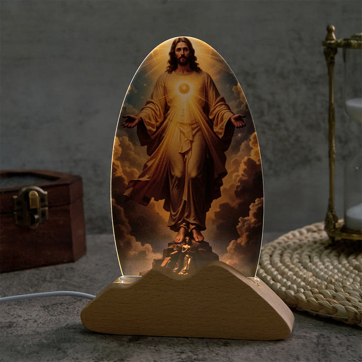 Christianartworkshop Lámpara de mesa con motivo de resplandor divino y cielo nublado, estampado sagrado, luz nocturna para un descanso reconfortante. - image 2