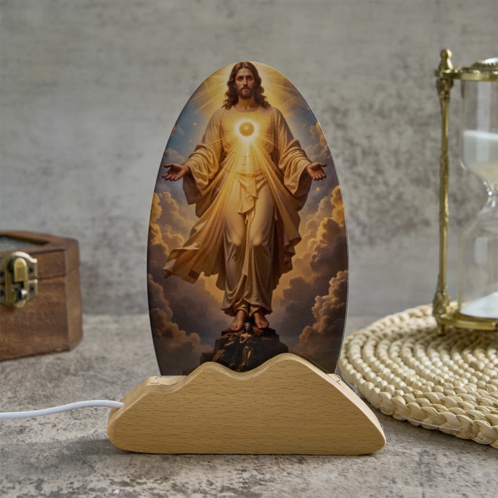 Christianartworkshop Lámpara de mesa con motivo de resplandor divino y cielo nublado, estampado sagrado, luz nocturna para un descanso reconfortante. - Jesús - image 0