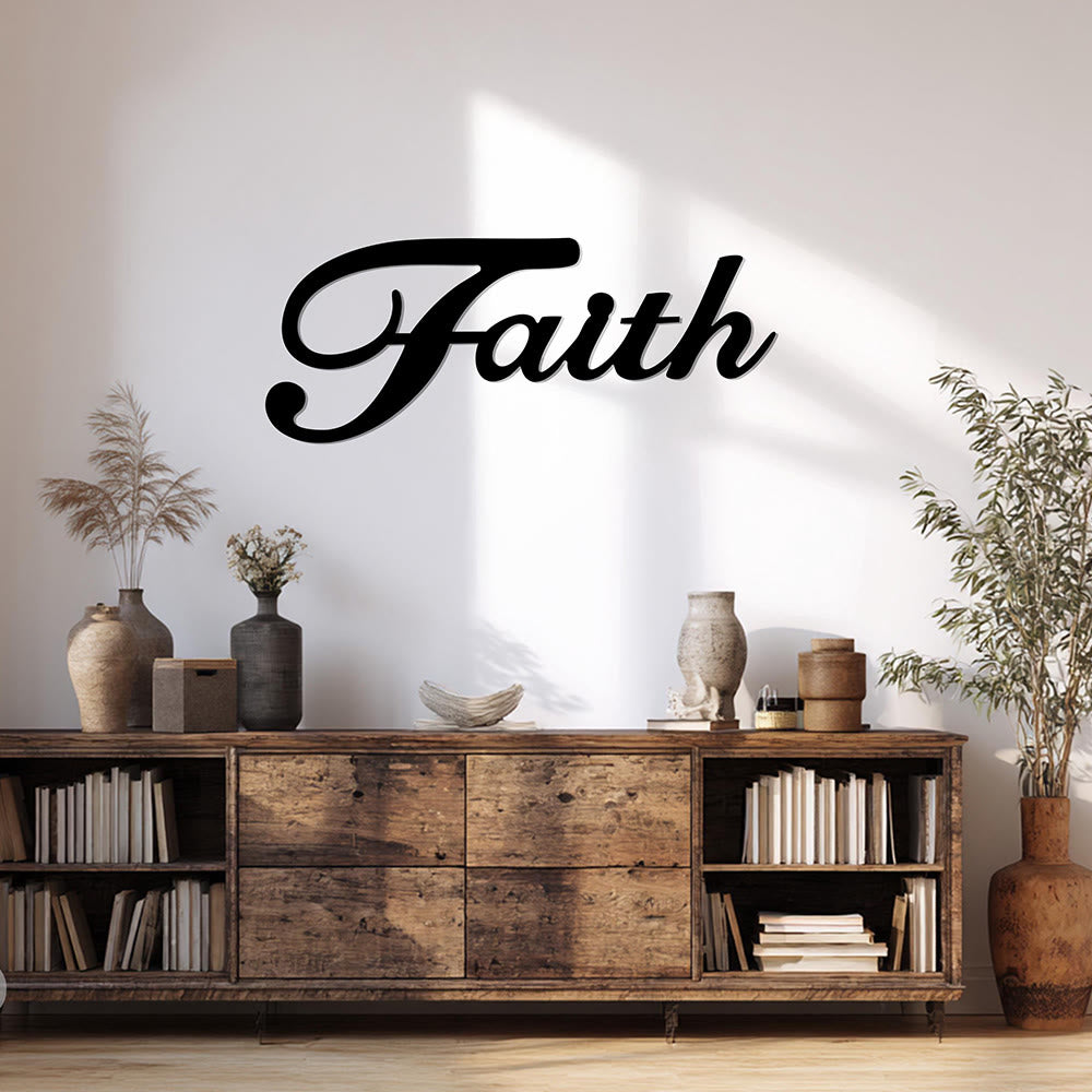 Christianartworkshop Elegante adorno de pared metálico con la palabra "Fe" en letra cursiva: emblema atemporal de fe interior inquebrantable. - image 2
