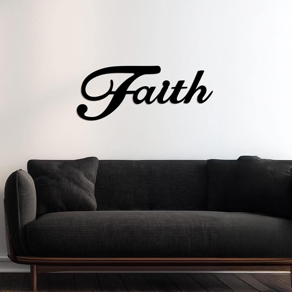 Christianartworkshop Elegante adorno de pared metálico con la palabra "Fe" en letra cursiva: emblema atemporal de fe interior inquebrantable. - image 4