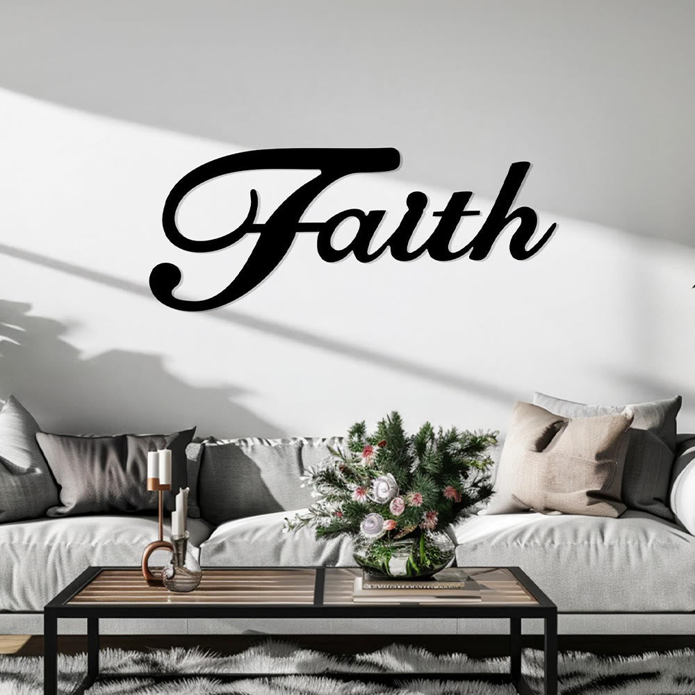 Christianartworkshop Elegante adorno de pared metálico con la palabra "Fe" en letra cursiva: emblema atemporal de fe interior inquebrantable. - image 1