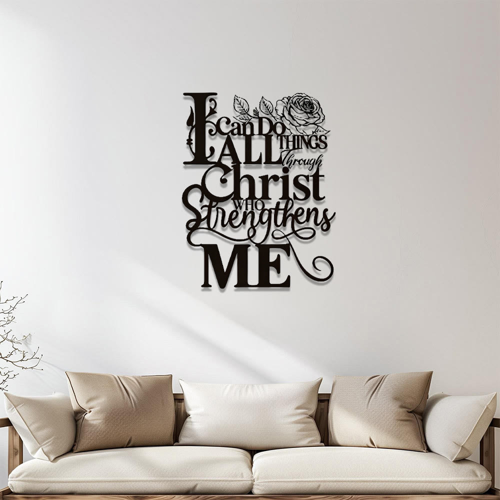 Christianartworkshop Decoración de pared metálica con diseño floral de rosas y versículo Filipenses 4:13: Emblema atemporal de la fuerza espiritual interior. - 10,91''*11,81''*0,04''/30cm*40cm*0,1cm - image 0