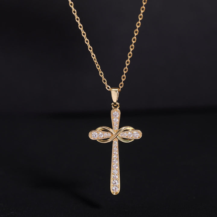 Christianartworkshop Collar con cruz y símbolo del infinito con pavé completo: emblema atemporal de paz celestial y serena. - image 1