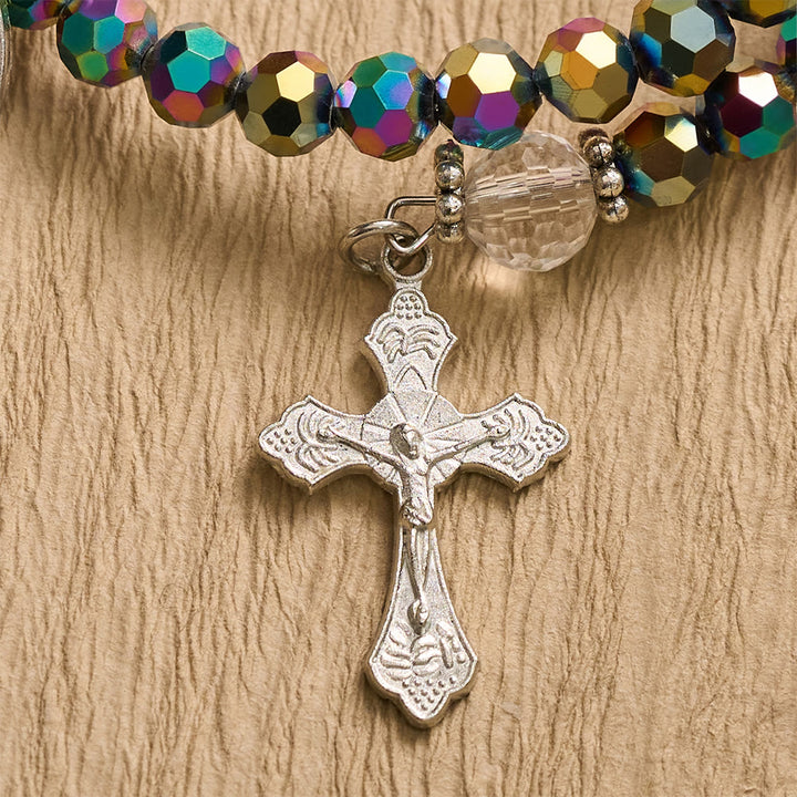 Christianartworkshop Pulsera envolvente con crucifijo y medalla de la Virgen María con cuentas facetadas: emblema personalizado de fe celestial inquebrantable. - image 4