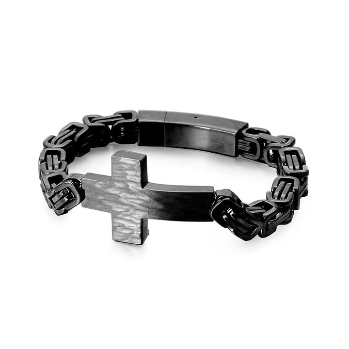 Christianartworkshop Pulsera plana con cruz y textura martillada: emblema personalizado de fe celestial inquebrantable. - Negro - image 4