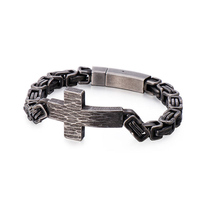 Christianartworkshop Pulsera plana con cruz y textura martillada: emblema personalizado de fe celestial inquebrantable. - Gris - image 6