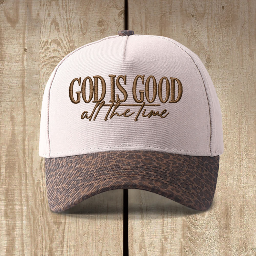 Christianartworkshop Gorra de béisbol informal con el bordado "Dios es bueno todo el tiempo" - Leopardo ditsy - image 8